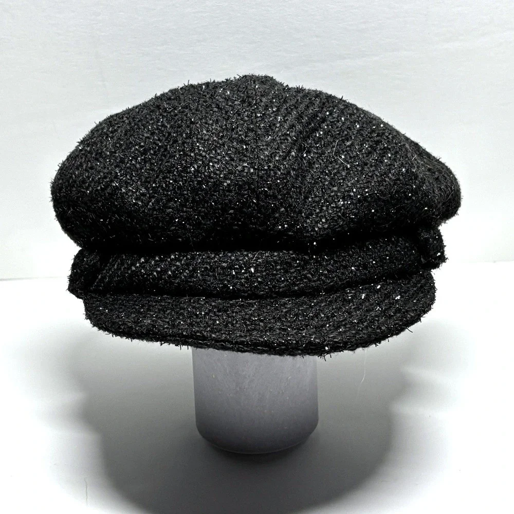 Sparkle Newsboy Cap Black Glitter Texture Baker Boy Hat Women Paris Britney Y2K‎